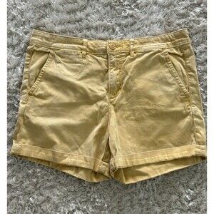 Anthropologie Chino Shorts Womens Size 28 Relaxed Cuffed Yellow Pockets